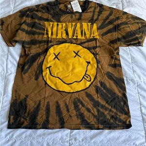 NIRVANA Brown Yellow and Black Tie-Dye Smiley T-Shirt NWT Men's Medium